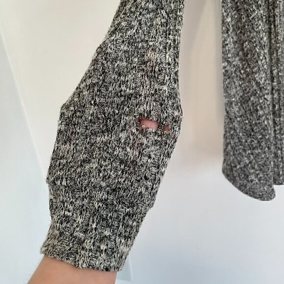 BDG URBAN OUTFITTERS UO Hooded Ribbed Cardigan Black White Marled Open Sweater - Picture 16 of 16